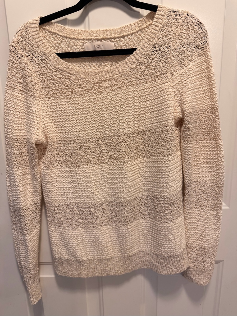 LOFT Cream Open Stitch Crewneck Sweater